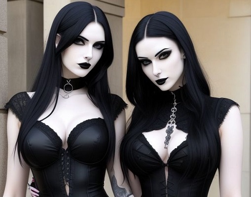 Picture of two woman. Both are pale and dressed in black.