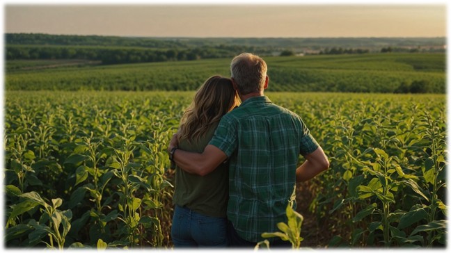 Rani & Alvin overlooking soybean field 2.jpg