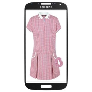 Girls Pink Gingham dress on mobile phone screen